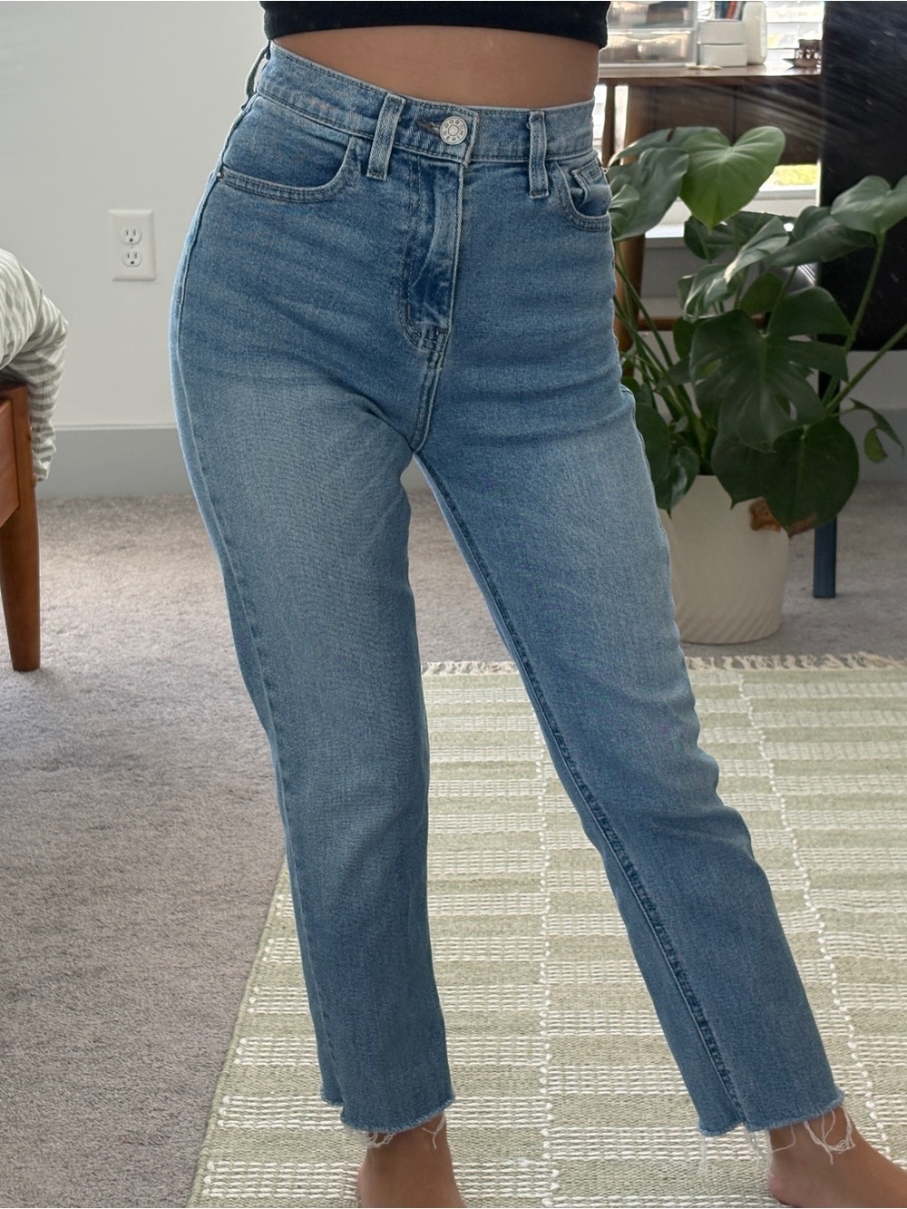 High-Waist Straight Leg Women's Jeans - Light Blue